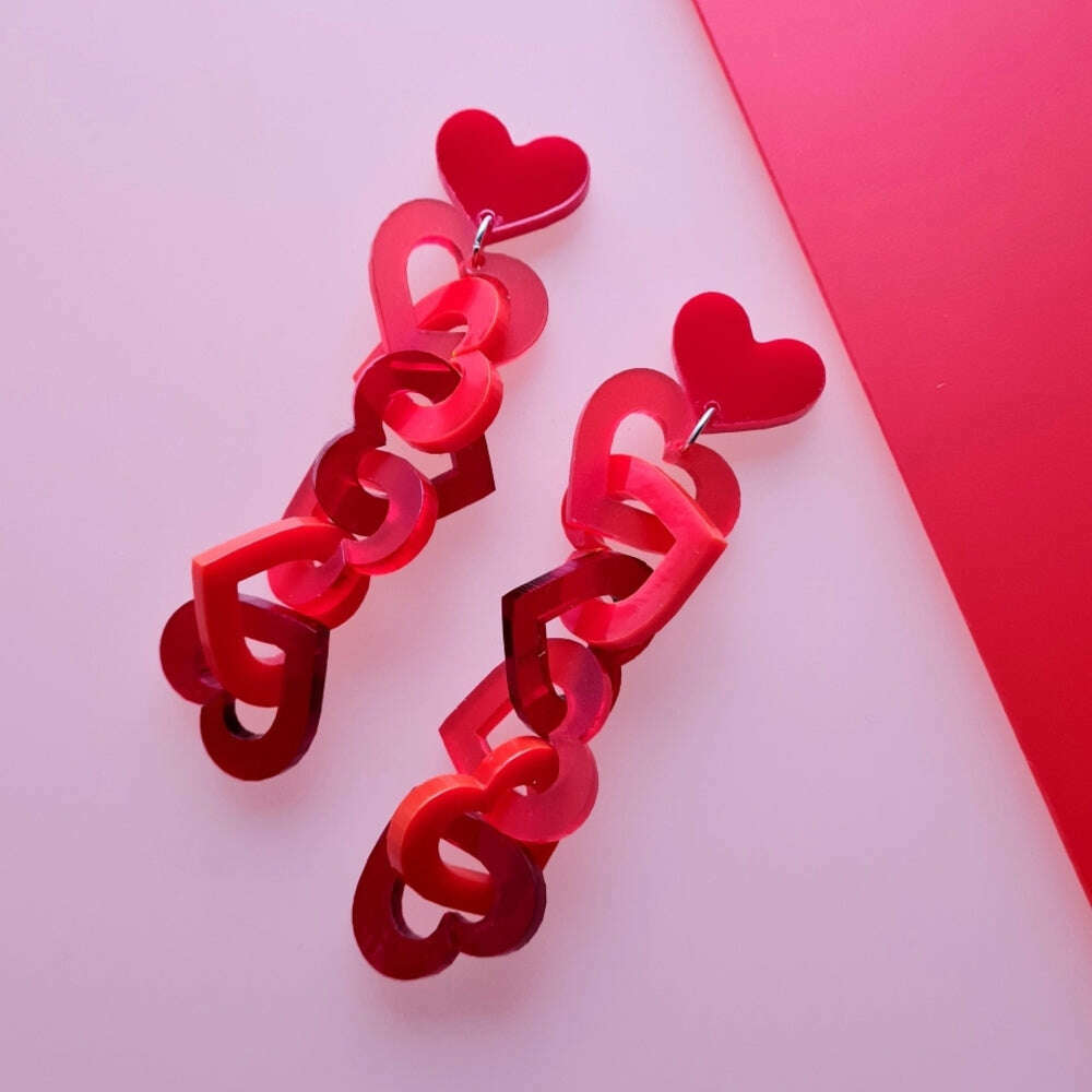 Love Heart Link Earrings by Cherryloco Jewellery