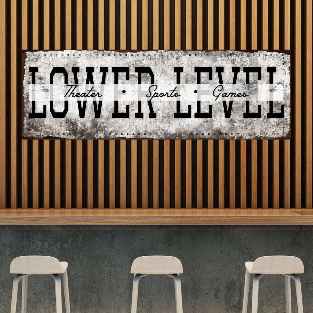 Lower Level Theater Sports Games Basement Bar Sign
