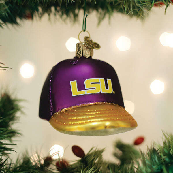 Old World Christmas LSU Baseball Cap Blown Glass Ornament