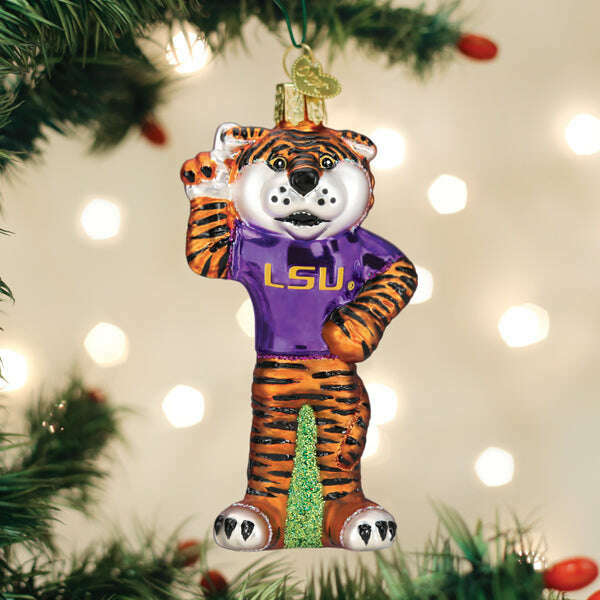 Old World Christmas LSU Mike the Tiger Blown Glass Ornament