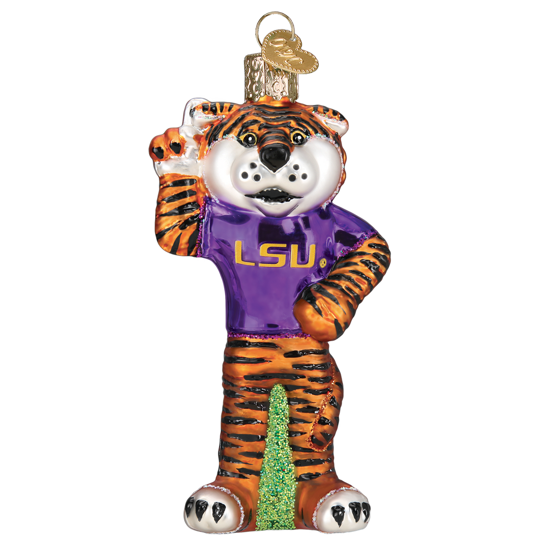 Old World Christmas LSU Mike the Tiger Blown Glass Ornament