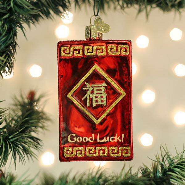 Old World Christmas Lucky Red Envelope Blown Glass Ornament