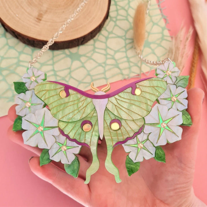 Luna Moth and Moonflower Statement Necklace 1