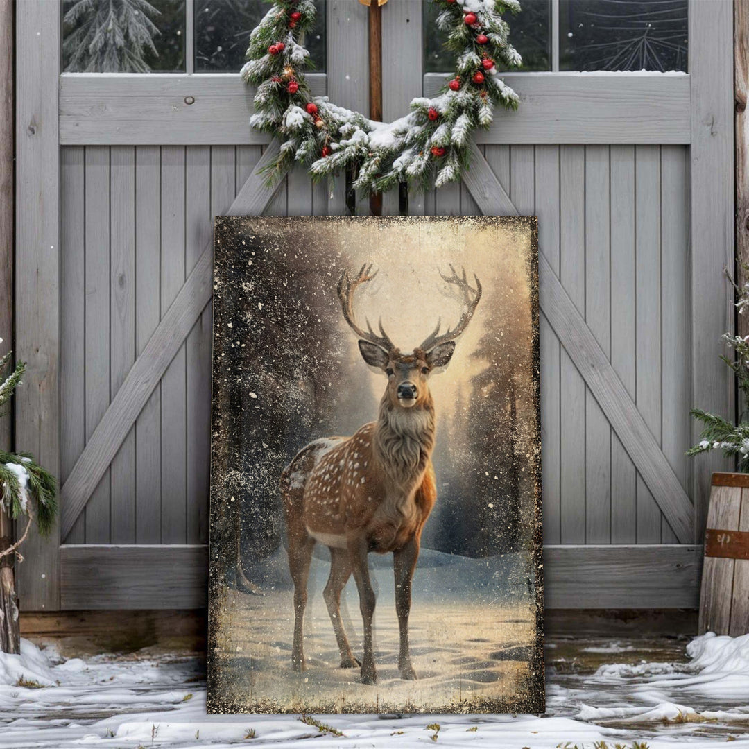 Vintage Winter Deer Christmas Wall Art IV