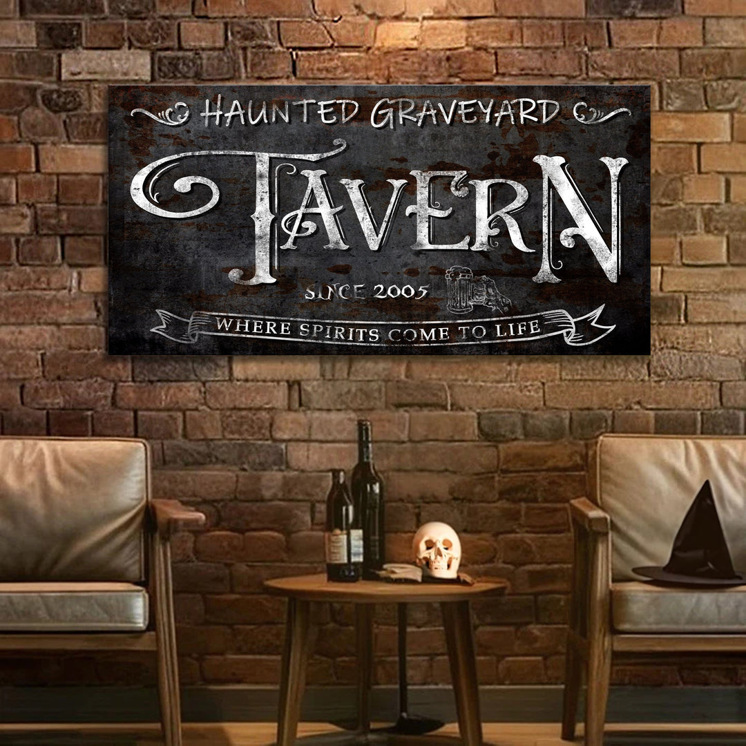 Haunted Graveyard Tavern Halloween Sign III