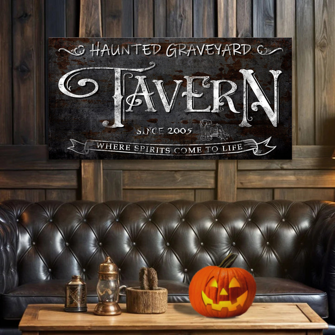 Haunted Graveyard Tavern Halloween Sign III