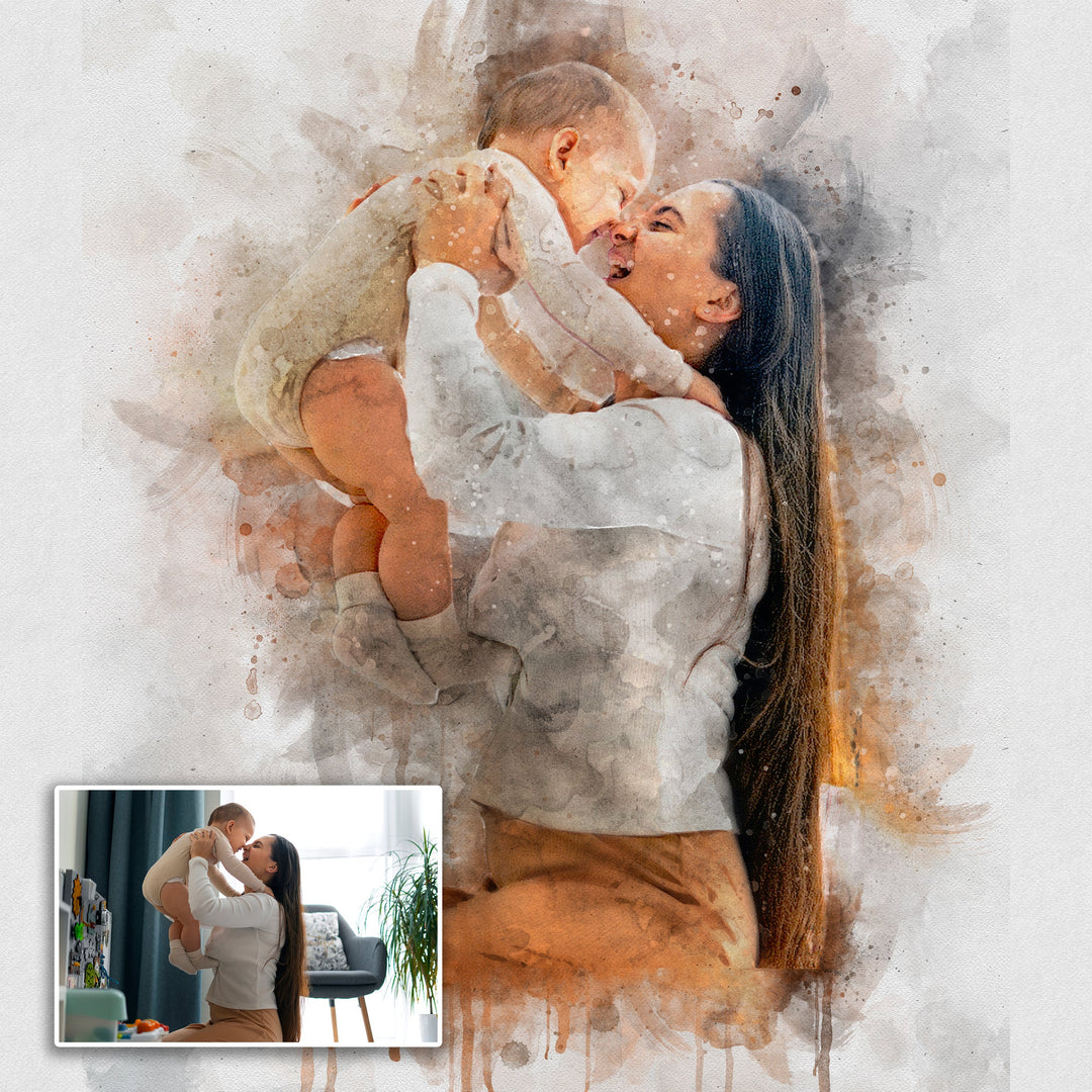 Gift For Mom Watercolor Portrait Custom Wall Art