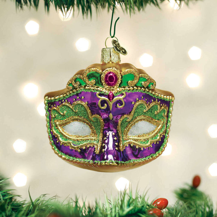 Old World Christmas Mardi Gras Mask Blown Glass Ornament