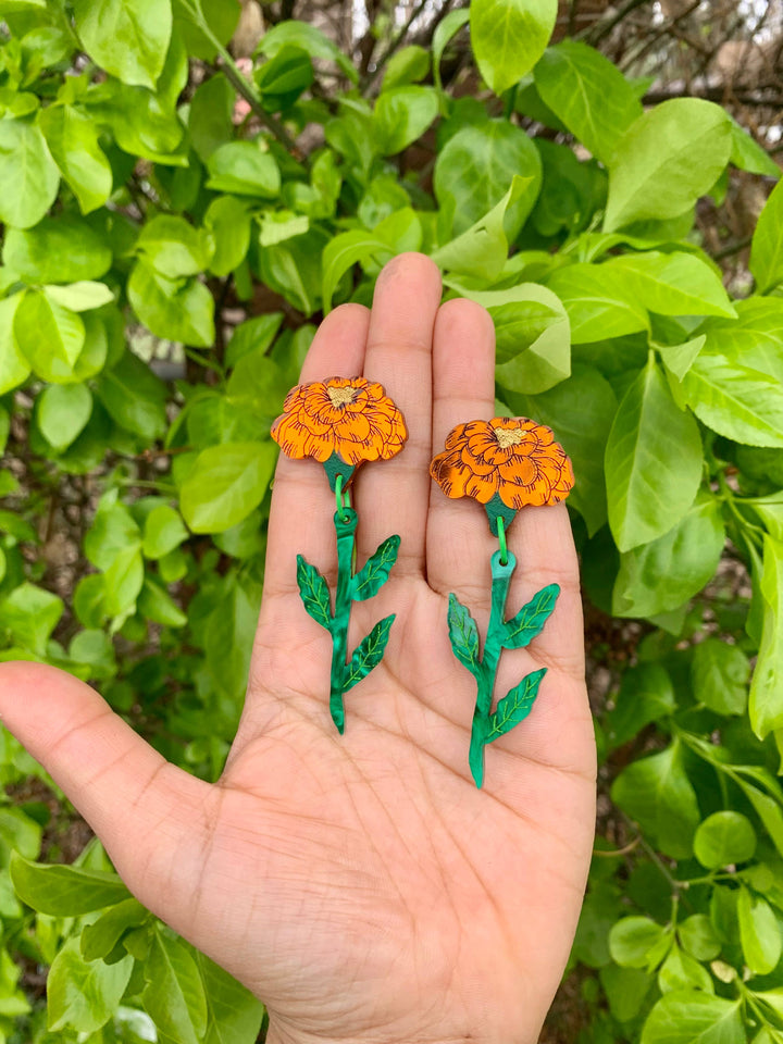 marigold flowers acrylic statement earrings