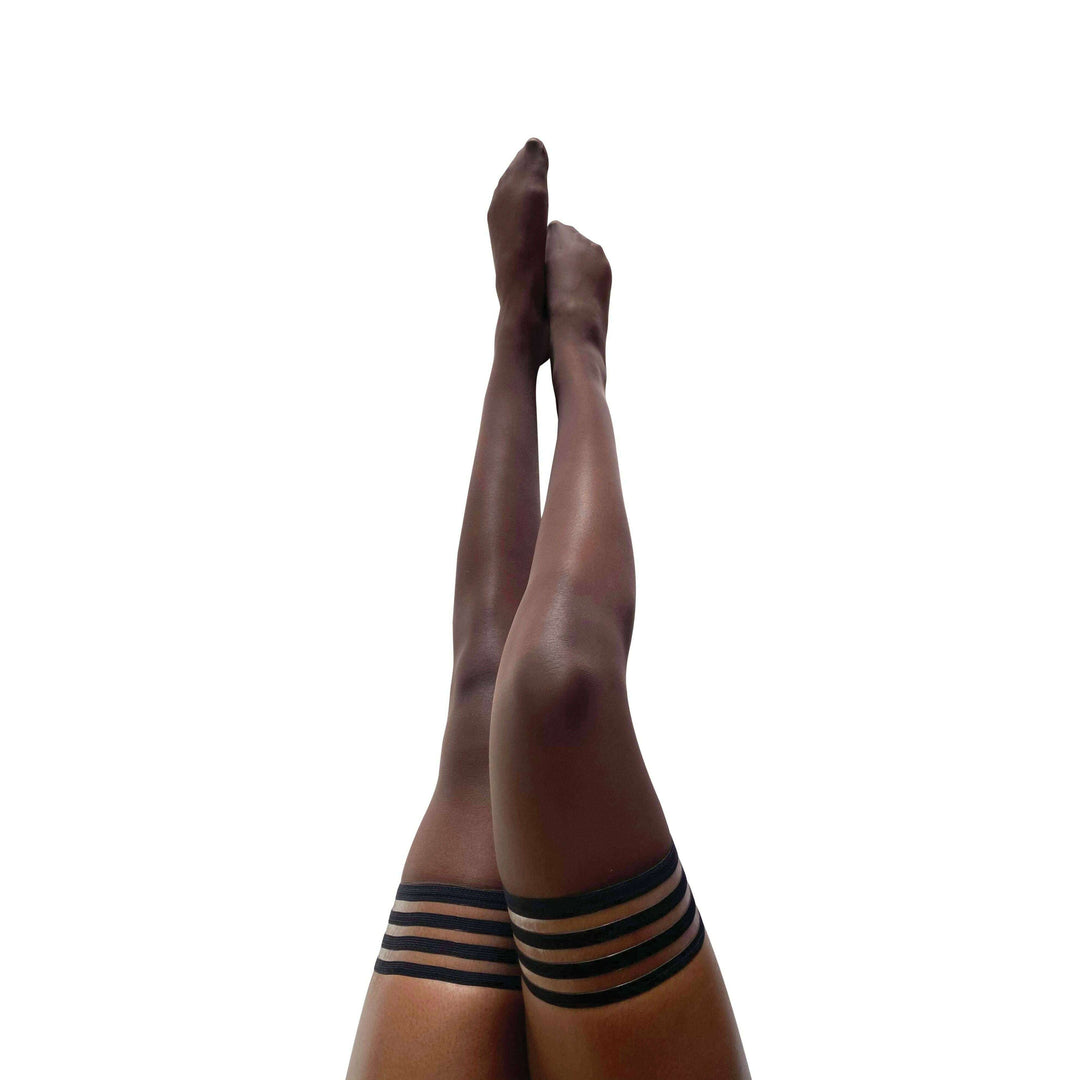 Marissa: Chocolate Sheer Thigh Highs. Petite to Plus Size