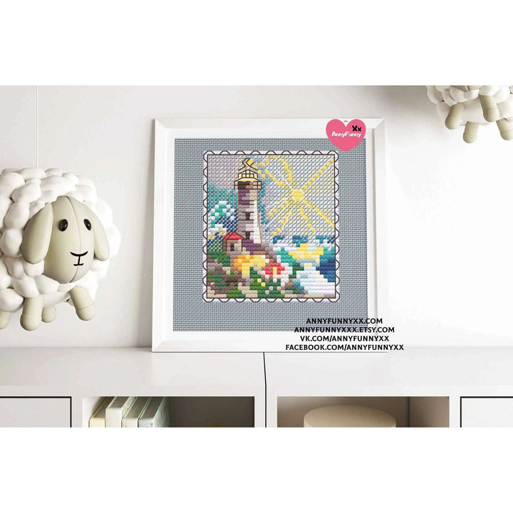Mark-lighthouse. Mini Stamp Series - PDF Cross Stitch Pattern