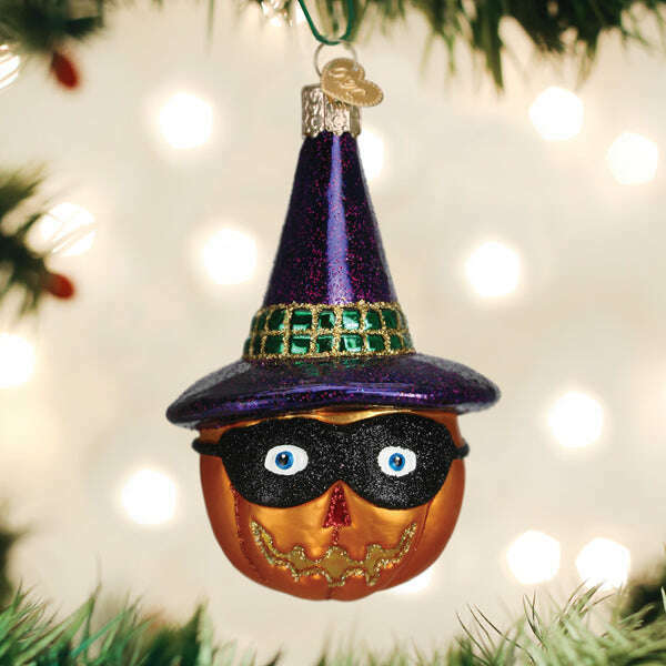 Old World Christmas Masked Witch Jack O'Lantern Blown Glass Ornament