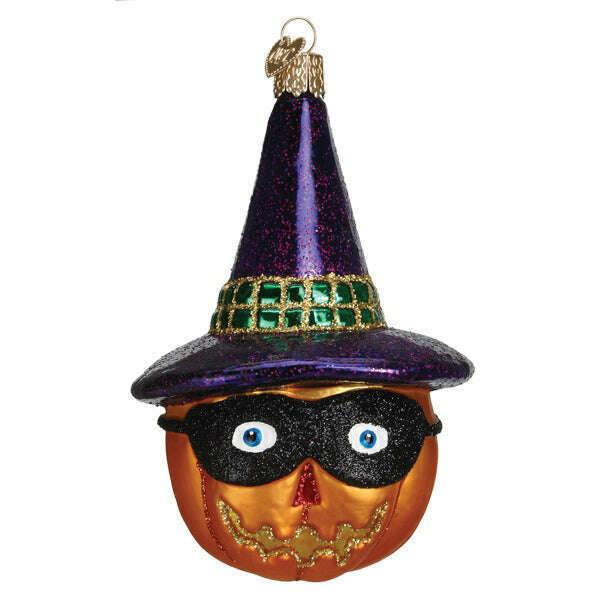 Old World Christmas Masked Witch Jack O'Lantern Blown Glass Ornament