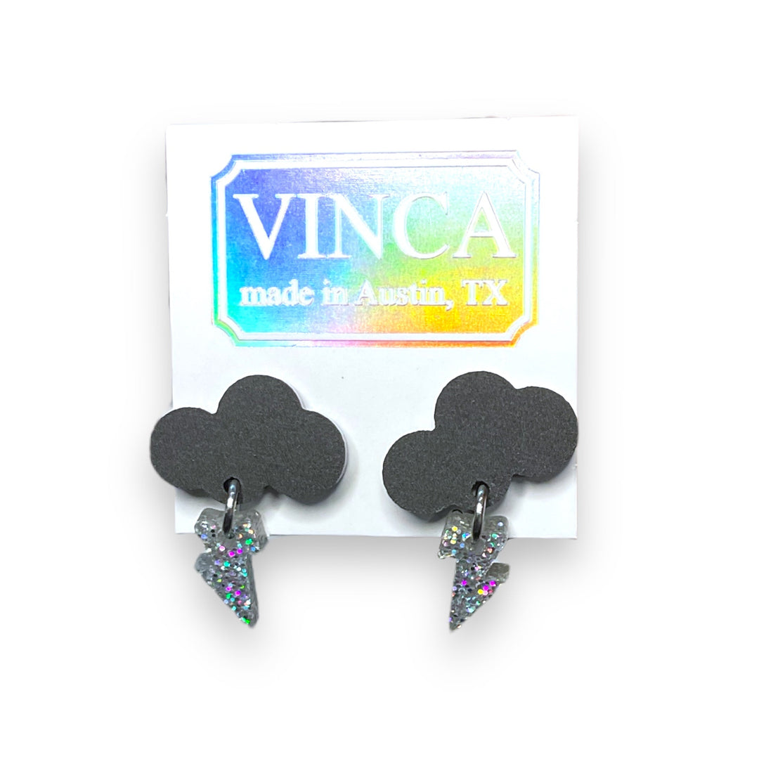 Baby Rain Cloud Earrings - Matte Black/Glitter