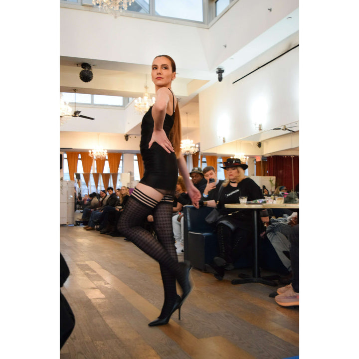 Meaghan: Hounsdtooth Semi-Sheer. Petite to Plus Size Thigh-Highs