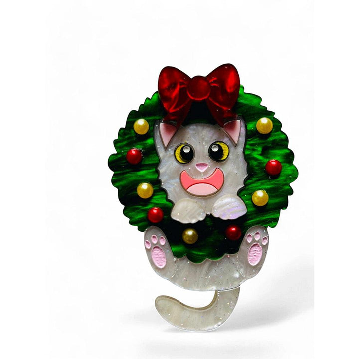 Meowy Christmas - Cat Stuck in Christmas Wreath image