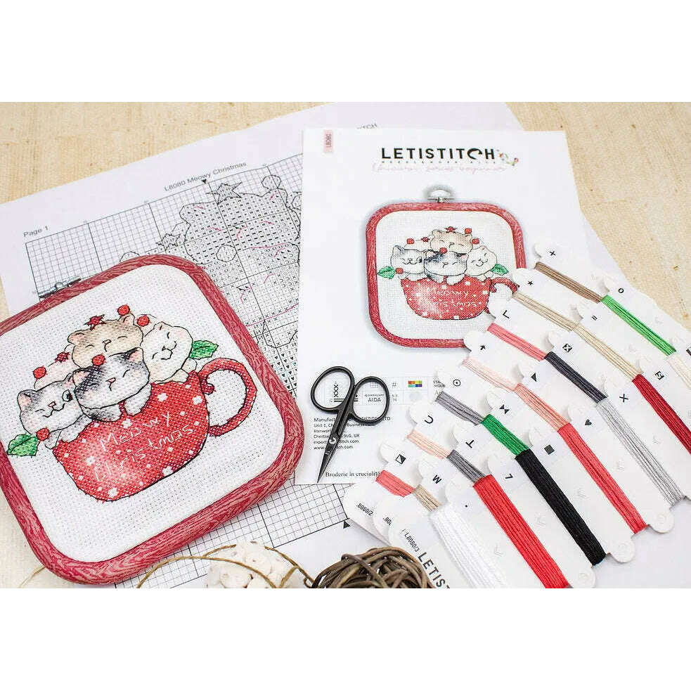 Meowy Christmas with hoop included L8080 Counted Cross Stitch Kit