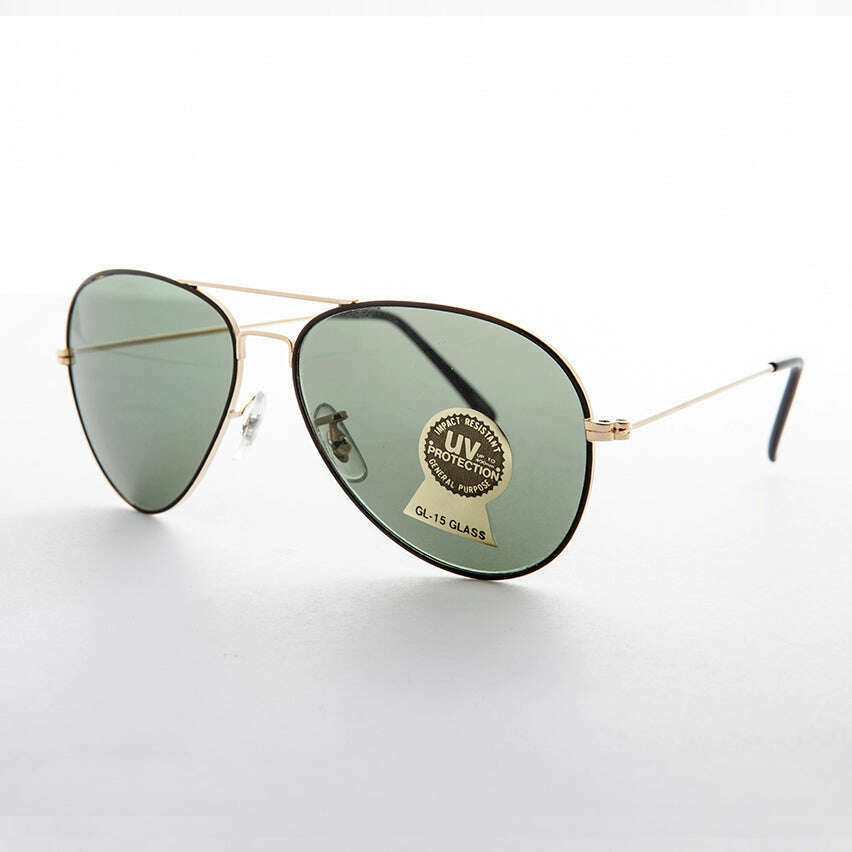 Metal Aviator Vintage Sunglass with Teardrop Glass Lens - Goose