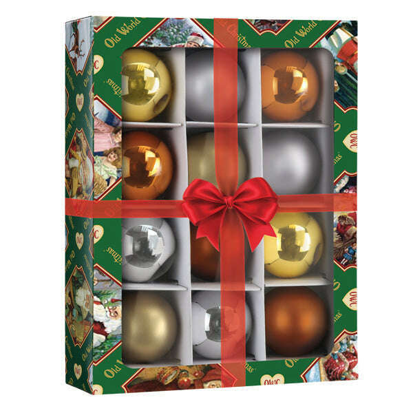 Old World Christmas Metallics Balls 1.5 Inch 12 Count Blown Glass Ornament Set
