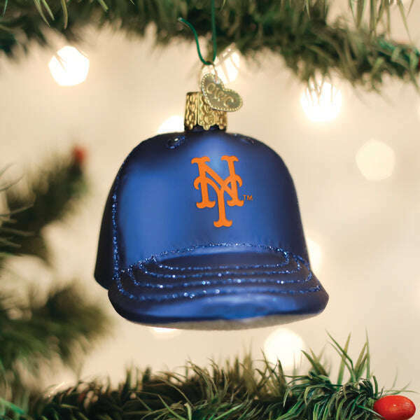 Old World Christmas Mets Baseball Cap Blown Glass Ornament