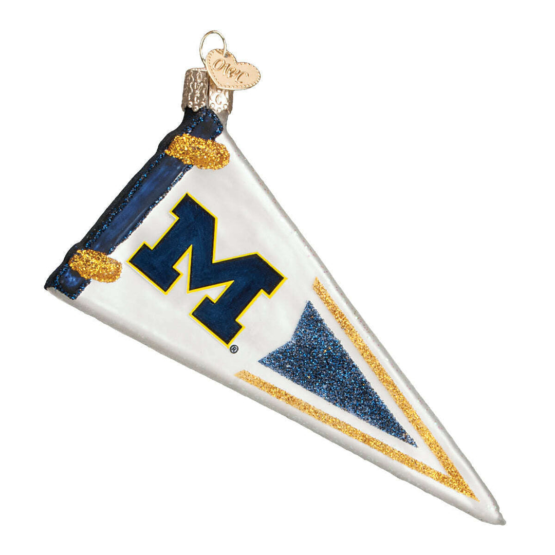 Old World Christmas Michigan Pennant Blown Glass Ornament