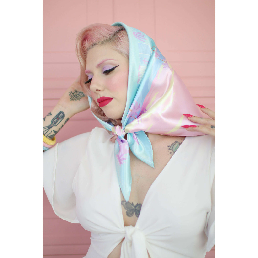 'Mid-Century Pastel Dream' Satin Scarf