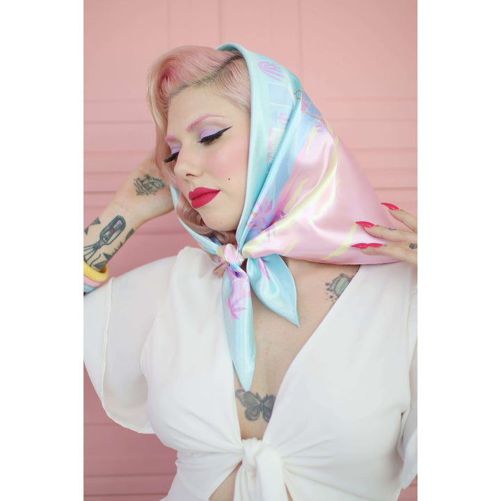 'Mid-Century Pastel Dream' Satin Scarf