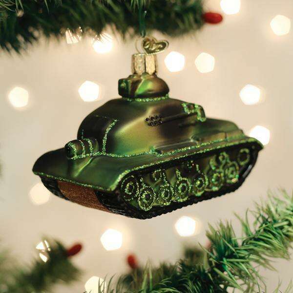 Old World Christmas Military Tank Blown Glass Ornament