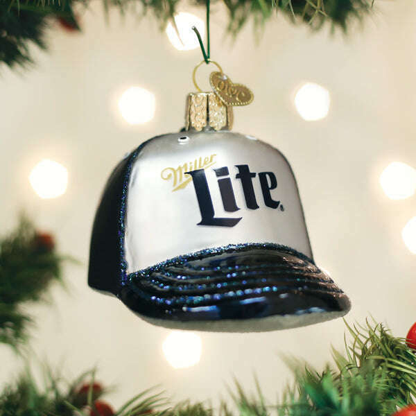 Old World Christmas Miller Lite Baseball Cap Blown Glass Ornament