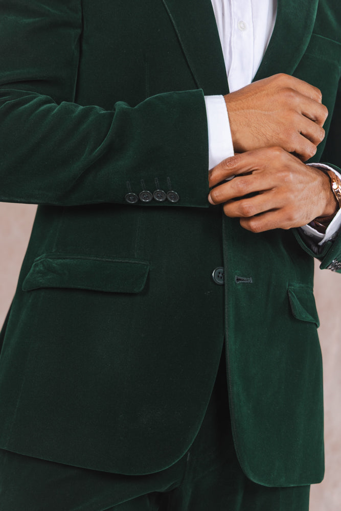The Elegant Evergreen | Green Velvet Velvet Blazer