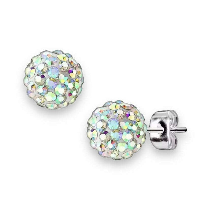 Mini Disco Ball Earrings product shot — rhinestone disco ball earrings with surgical steel posts