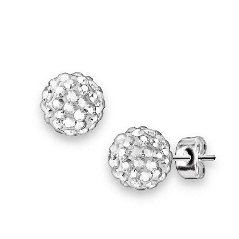 Mini Disco Ball Earrings detail showing sparkling rhinestone construction