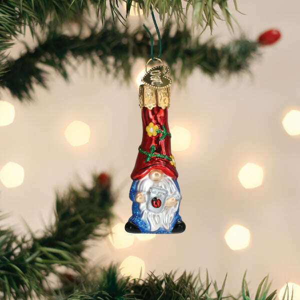 Old World Christmas Mini Garden Gnome Blown Glass Ornament