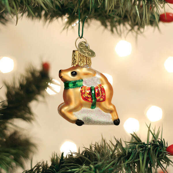 Old World Christmas Mini Reindeer Blown Glass Ornament