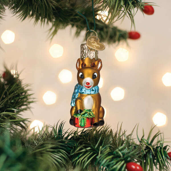 Old World Christmas Mini Rudolph The Red-Nosed Reindeer Blown Glass Ornament