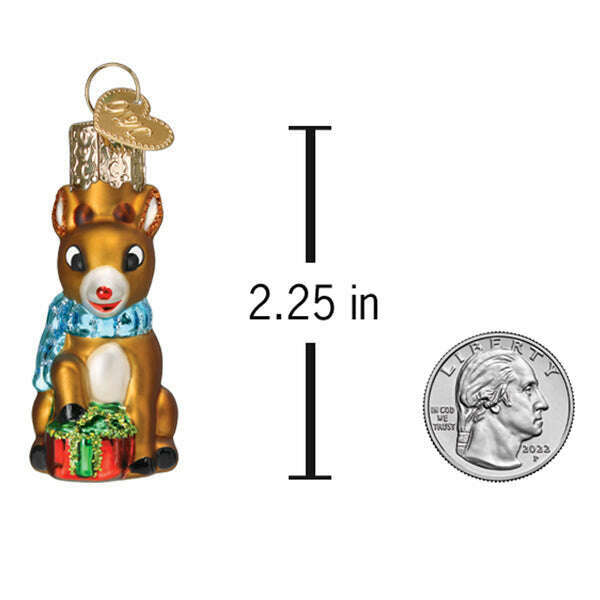 Old World Christmas Mini Rudolph The Red-Nosed Reindeer Blown Glass Ornament