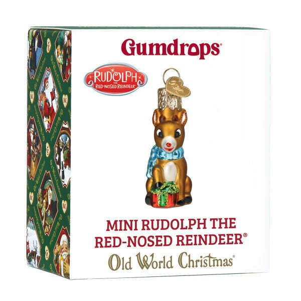 Old World Christmas Mini Rudolph The Red-Nosed Reindeer Blown Glass Ornament