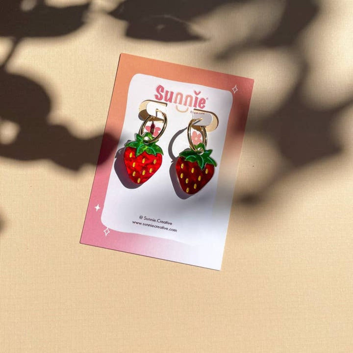 Mini Strawberry Acrylic Dangle Earrings 