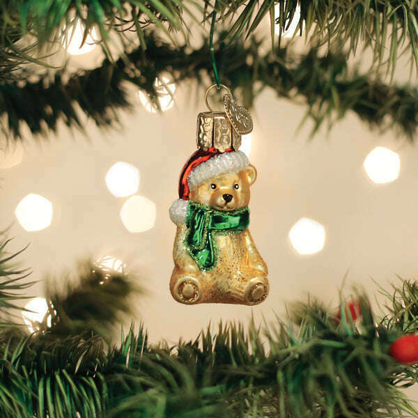 Old World Christmas Mini Teddy Bear Blown Glass Ornament
