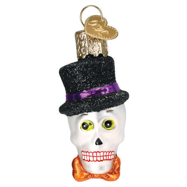 Mini Top Hat Skeleton Halloween Blown Glass Ornament