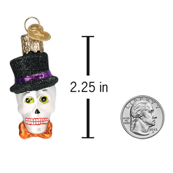 Mini Top Hat Skeleton Halloween Blown Glass Ornament