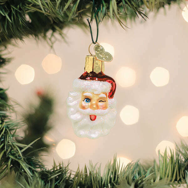 Old World Christmas Mini Winking Santa Blown Glass Ornament