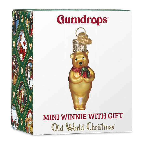 Old World Christmas Mini Winnie With Gift Blown Glass Ornament