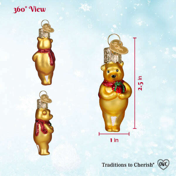 Old World Christmas Mini Winnie With Gift Blown Glass Ornament