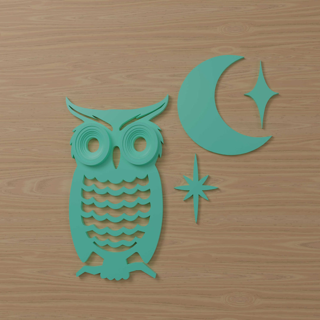 Midcentury Modern Owl Moon Stars Wall Decor