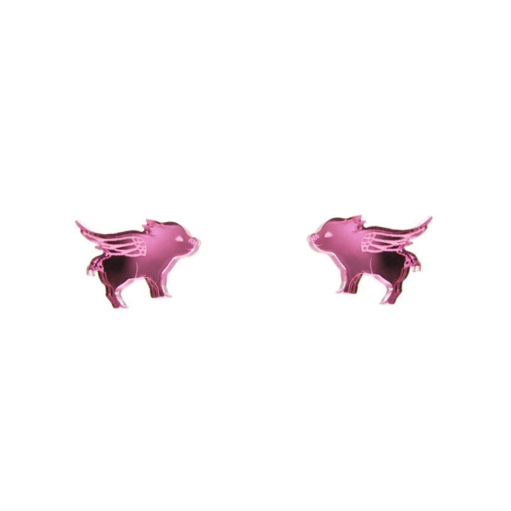 LAST CHANCE! Flying Pig Earrings in Mirror Pink
