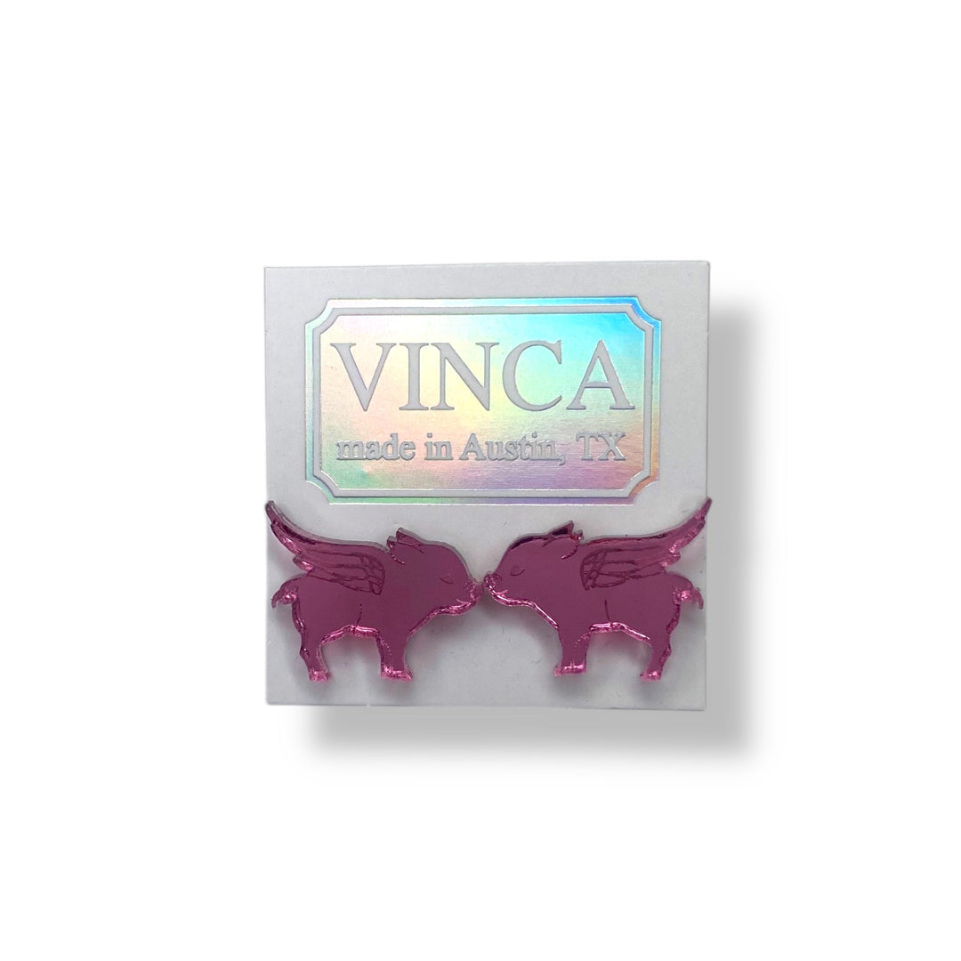 LAST CHANCE! Flying Pig Earrings in Mirror Pink