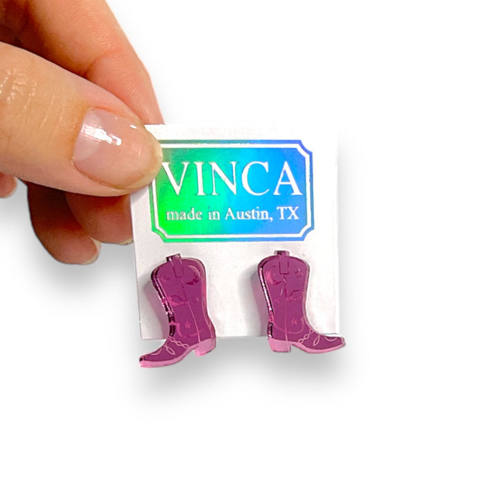 Space Cowboy Boot Stud Earrings - Mirror Pink