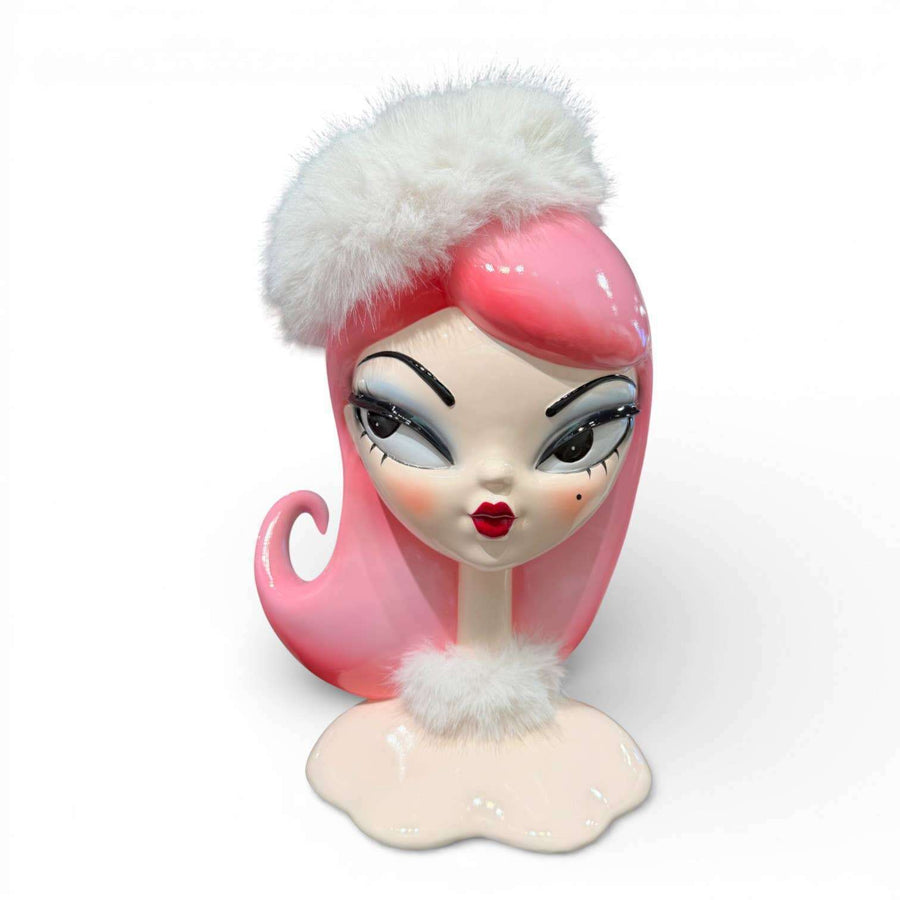 Dulce 15 inch Retro Pink Hair Candy Doll with White Fur Cap figurine by Miss Fluff for December Diamonds