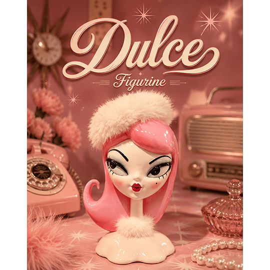 Miss Fluff head vase Dulce Pink figurine with white fur headband